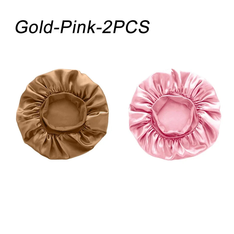 New Women's Satin Solid Wide-brimmed Sleeping Hat Unisex Head Wrap Elastic Band Cap Hair Care Bonnet Night Hat bonnet de nuit