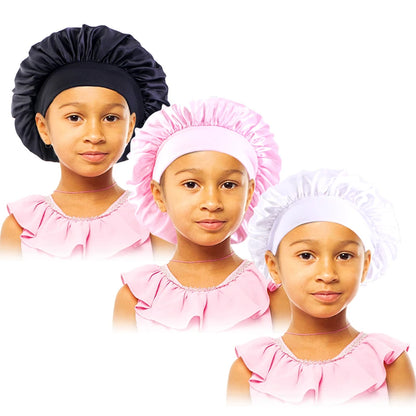 3pcs/lot Baby Stertchy Band Stain Bonnet Silk Wide Band Sleeping Cap Kids Turban Night Hat Care Beanie Silky Solid Color Turban