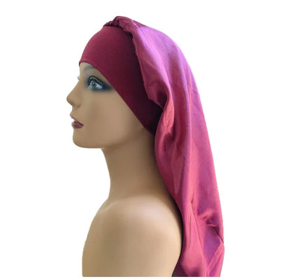 1Pc Simulated Silk Sleeping Hat Curly Hair Oversized Hat Braided Satin Hat Women's Silk Long Barrel Elastic Hairband Hat