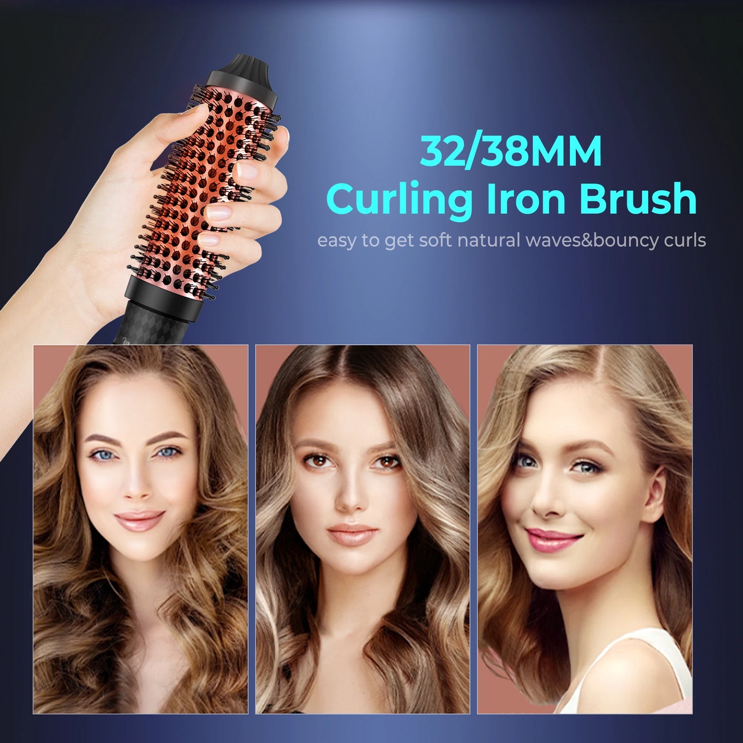 Replaceable Thermal Brush 1.5 Inch Ionic Heated Round Brush Creates Blowout Look Thermal Round Brush Curling Iron