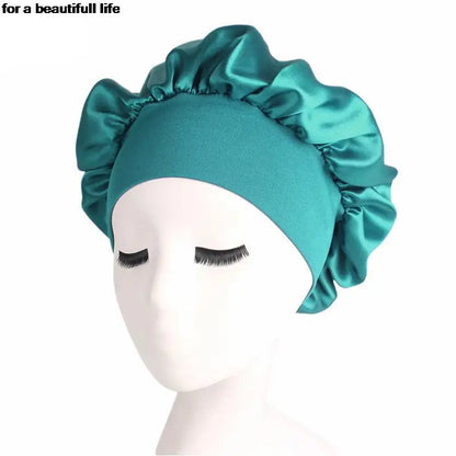 1pc New Fashion Women Satin Night Sleep Cap Hair Bonnet Hat Silk Head Cover Wide Elastic Band
