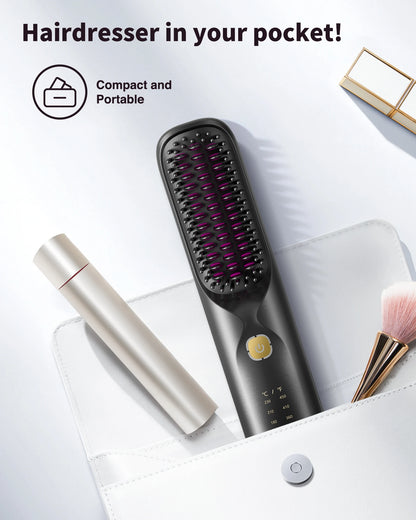 Cordless Hair Straightener Portable Brush 30s Fast Heating 10000mAh Rechargeable 300 Million Negative Ions Straightening Comb