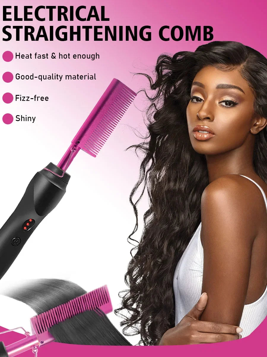 Electric Hot Heating Comb Curling Iron Pressing Comb for Wig Fast Heating Straightening Brush Hair Wax Stick Styling Tool Set