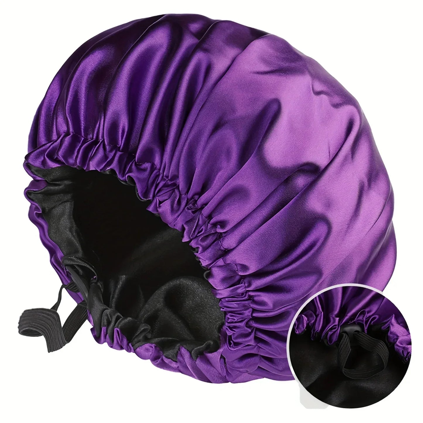 Fashionable Bonnet Solid Color Silky Satin Fabric Elastic Button Double Layer Sleep Hair Hat Women's Aily Home Casual Sleep Hat