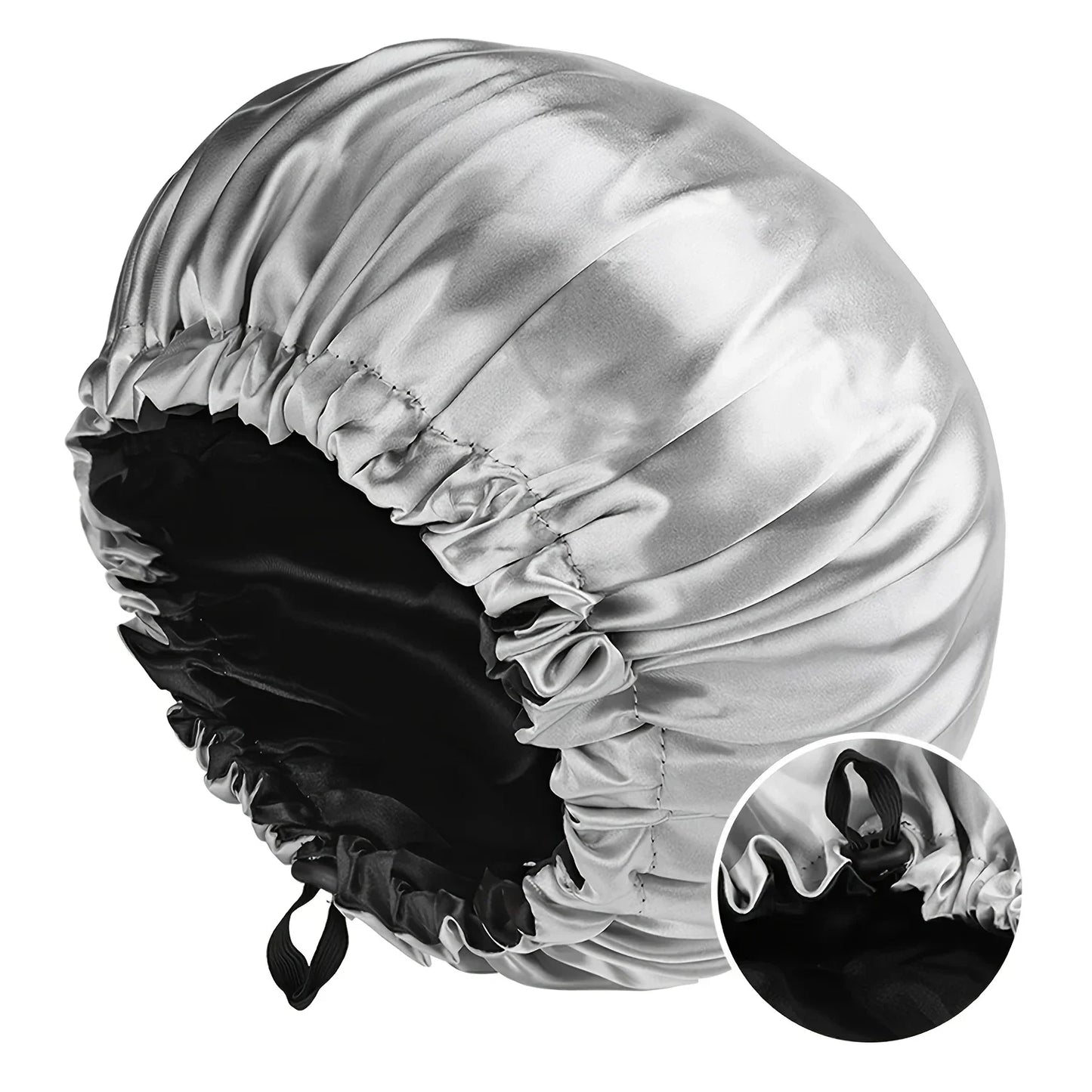 Fashionable Bonnet Solid Color Silky Satin Fabric Elastic Button Double Layer Sleep Hair Hat Women's Aily Home Casual Sleep Hat