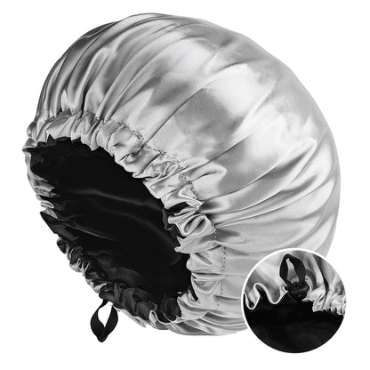 Fashionable Bonnet Solid Color Silky Satin Fabric Elastic Button Double Layer Sleep Hair Hat Women's Aily Home Casual Sleep Hat