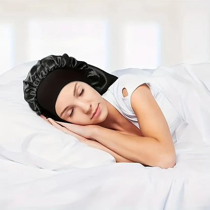 1Pc Simulated Silk Sleeping Hat Curly Hair Oversized Hat Braided Satin Hat Women's Silk Long Barrel Elastic Hairband Hat