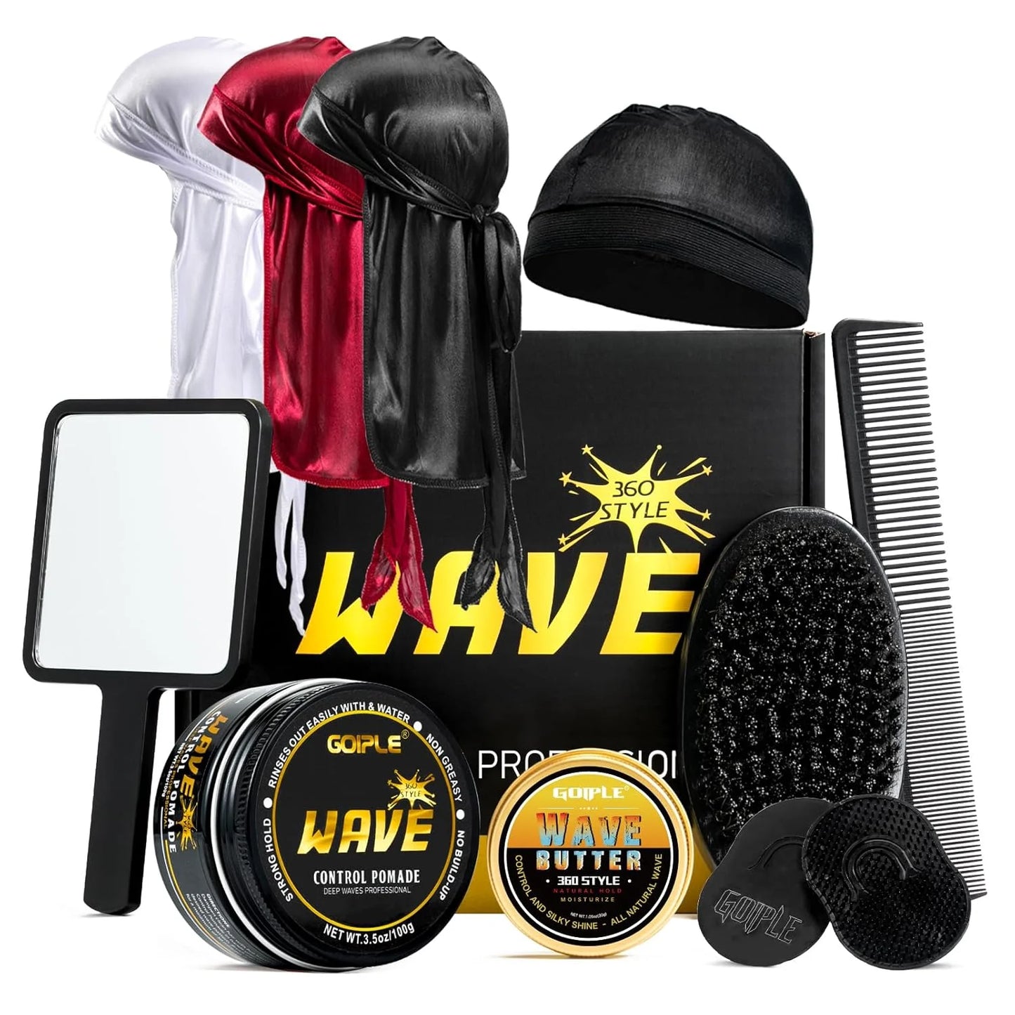 Wave Pomade 360 Wash Shampoo Kit for Men Black Strong Hold Deep Sport Waves Training Hair Cream Wavy Layered Control Silky Shine
