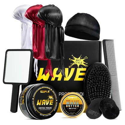 Wave Pomade 360 Wash Shampoo Kit for Men Black Strong Hold Deep Sport Waves Training Hair Cream Wavy Layered Control Silky Shine