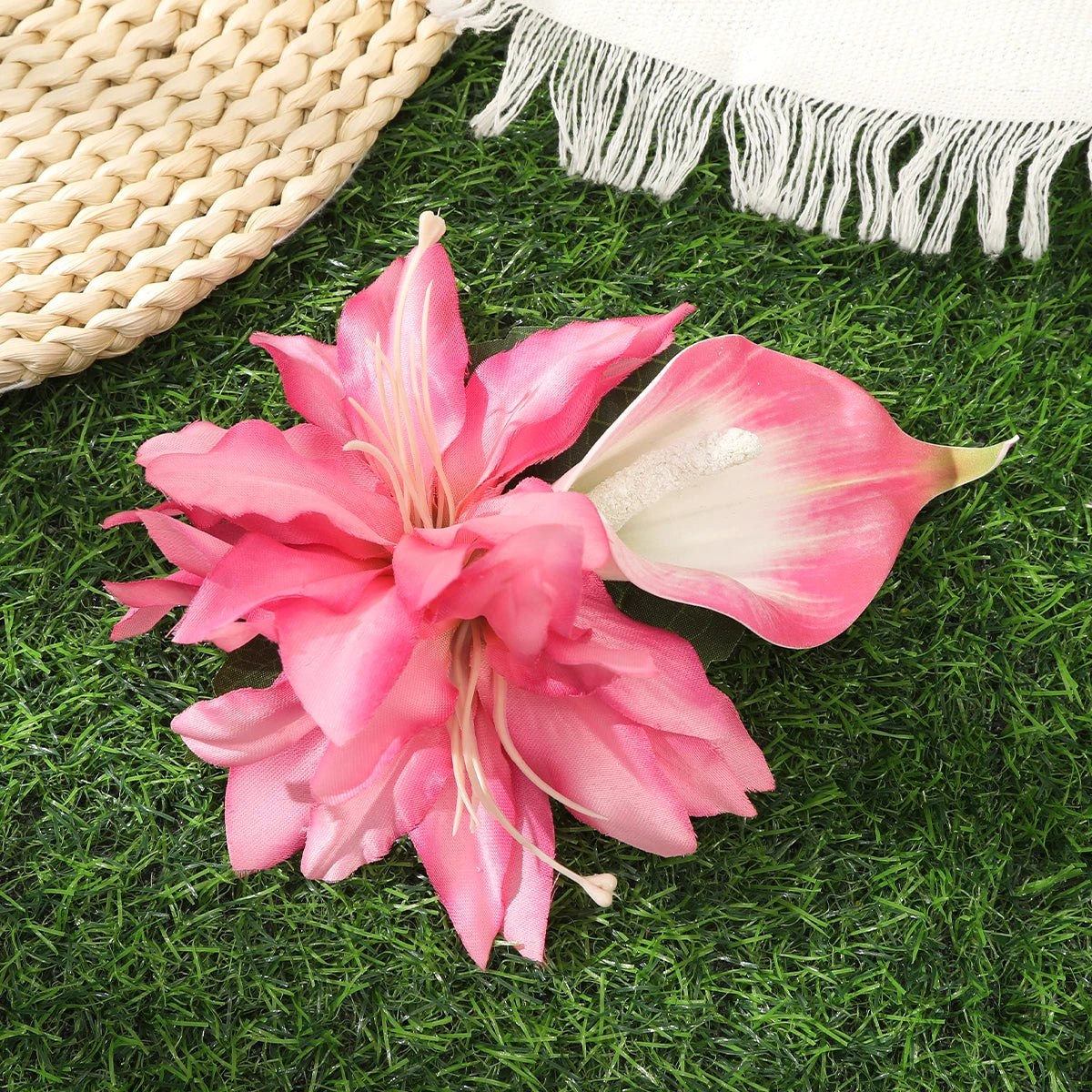 AWAYTR Artificial Pink Flowers Hairpin Party Flower Girls Barrette Bohemian Side Bangs Clip Small Hair Clips Hair Accessories