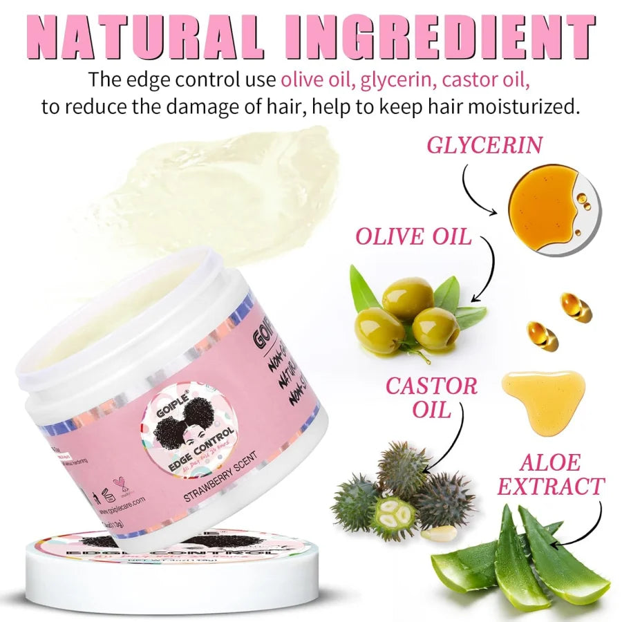Rose & Black Castor Oil for Hair Growth Edge Control Wax Set No Flaking Black Hair Edge Styling Gel Smoother Braid Bonnet