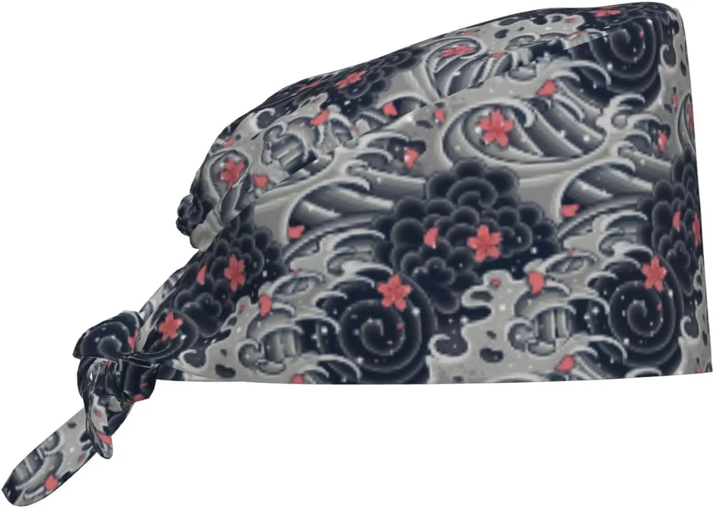 Japanese Wave Cherry Blossoms Working Cap Scrub Cap with Sweatband Adjustable Unisex Women Tie Back Hat Nurse  Caps