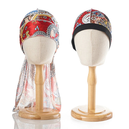 Unisex 2PCS/Set Printed Wave Caps With Durag for Men Women Head Wrap Beanie Turban Cap Headwrap Bonnet Hair Accessories Bandanas
