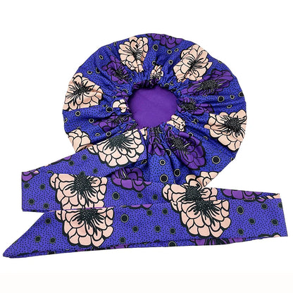 Elastic Band Large Satin Bonnet Sleeping Cap Women African Pattern Ankara Print Hat Adjustable Night Sleep Cap Soft Headcover