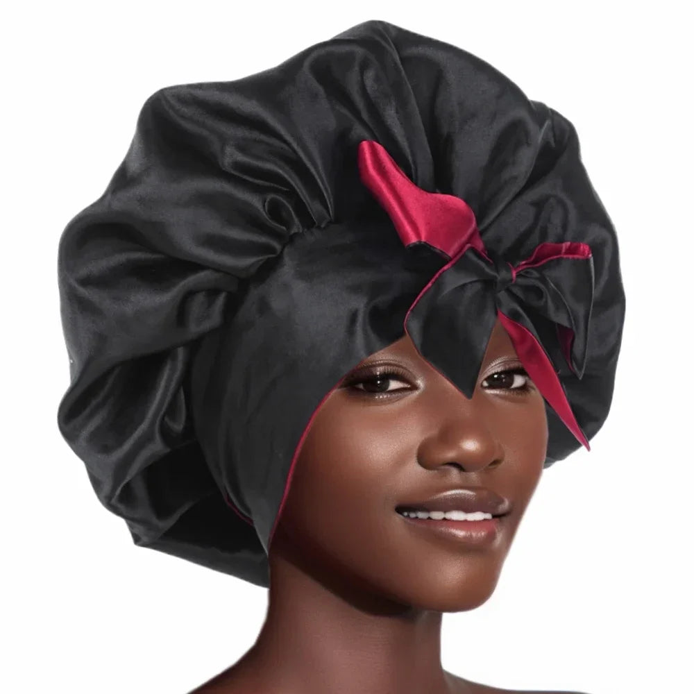 Double Layer Satin BonnetLarge Satin Bonnet Bonnet Hair Bonnet for Sleeping, Reusable Adjusting Hair Care Wrap Cap Sleep Caps Fo