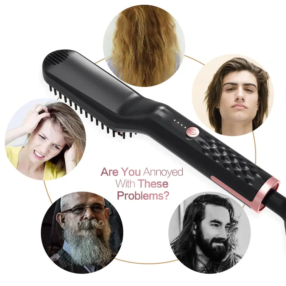 Unisex Hair Straightener Brush Hot Comb Wireless Beard Straightener for Men Beard Comb Hair Curler Styling Tool Straightening