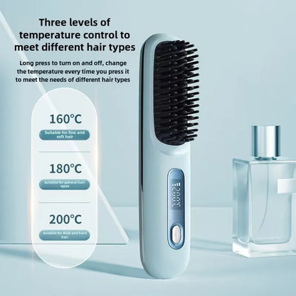 LCD Straight Hair Comb Portable Travel Hair Straightener Anti-Scald Heated Styling Brush USB Charging Cordless Hair Straightener