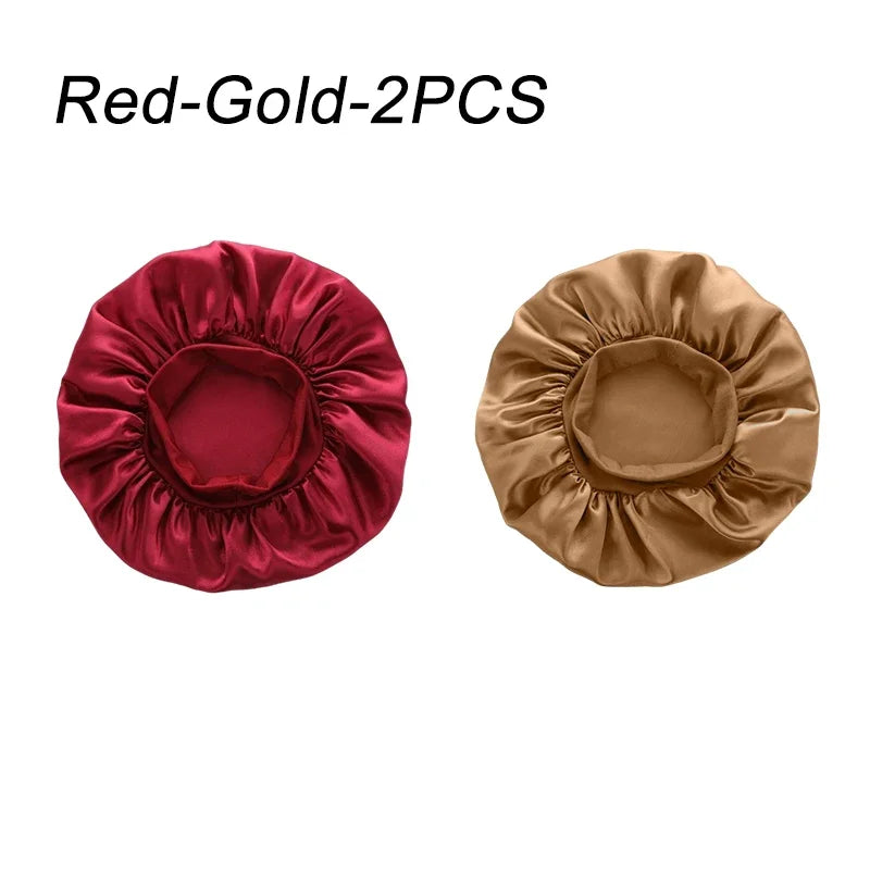 New Women's Satin Solid Wide-brimmed Sleeping Hat Unisex Head Wrap Elastic Band Cap Hair Care Bonnet Night Hat bonnet de nuit