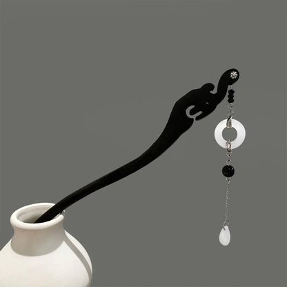 Vintage Chinese Style Wooden Hair Sticks for Women Girls Moon Tassel Hairpin Hair Clip Hanfu Headwear Jewelry Hair Accessories
