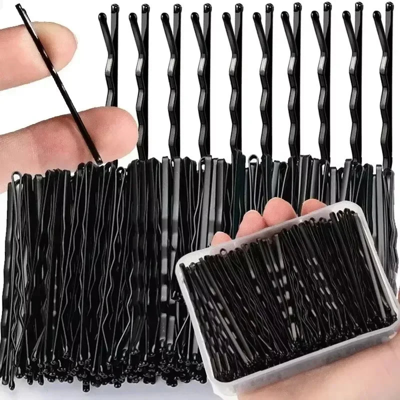 60/600pcs Black Straight Line Hair Clip U-shaped Needle Lady Hairpins Curly Wavy Grips Women Bobby Pins Styling Hair Accessories