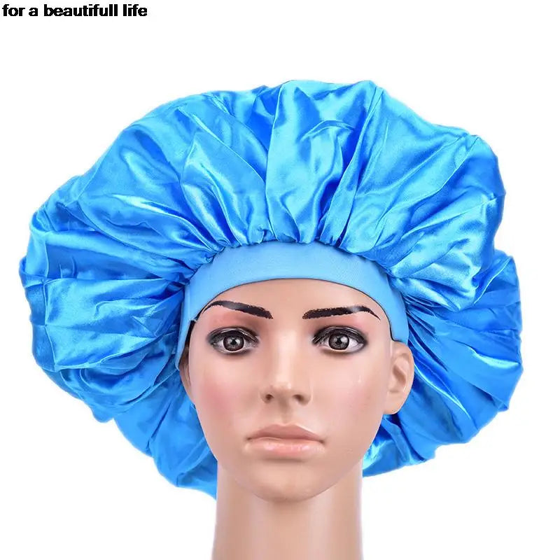 1pc New Fashion Women Satin Night Sleep Cap Hair Bonnet Hat Silk Head Cover Wide Elastic Band