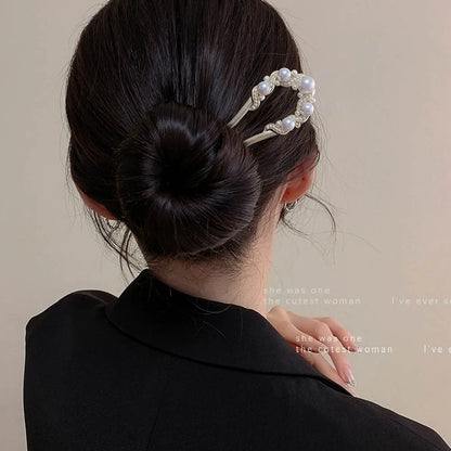 U자비녀 Pearl Flower Hairpin New Chinese Modern Simple Updo U-shaped Hairpin Hanfu Hair Accessory Hula Girl Hair Accessories 2025