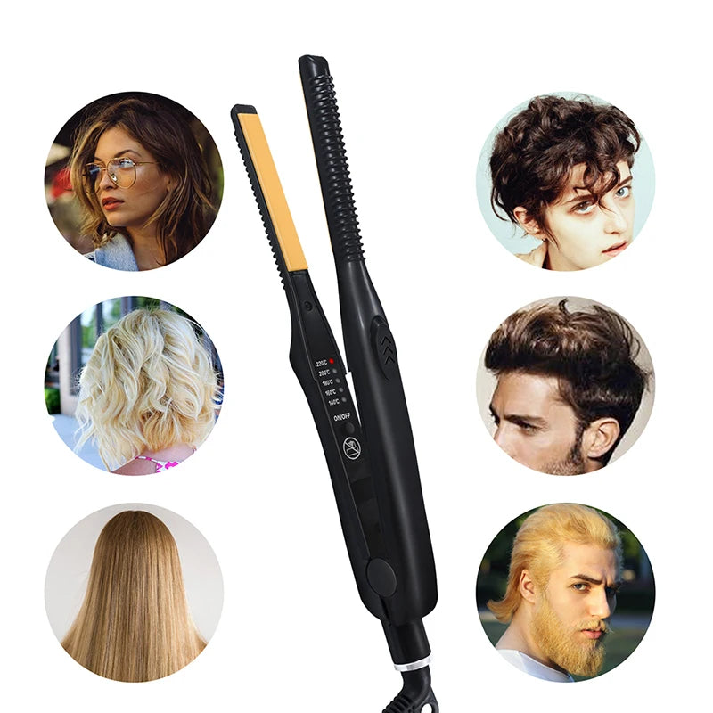 Professional Ceramic Flat Iron 2 in 1 Hair Straightener Short Hair Fluffy Pencil Hair Curler