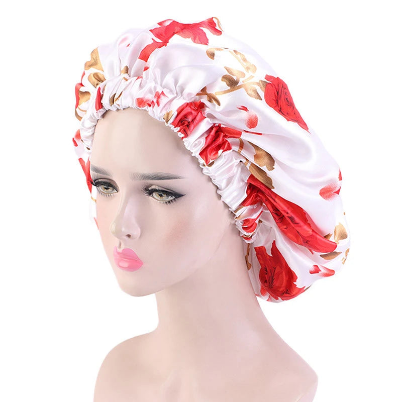 Extra Large Satin Lined Bonnet Women Big Size Beauty Print Satin Silk Bonnet Sleep Night Cap Head Cover Bonnet Hat Wholesale