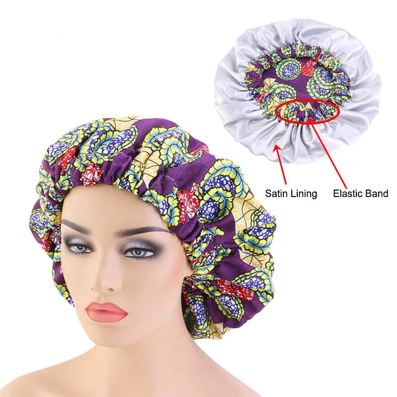 Extra Large Satin Lined Bonnet Women Big Size Beauty Print Satin Silk Bonnet Sleep Night Cap Head Cover Bonnet Hat Wholesale