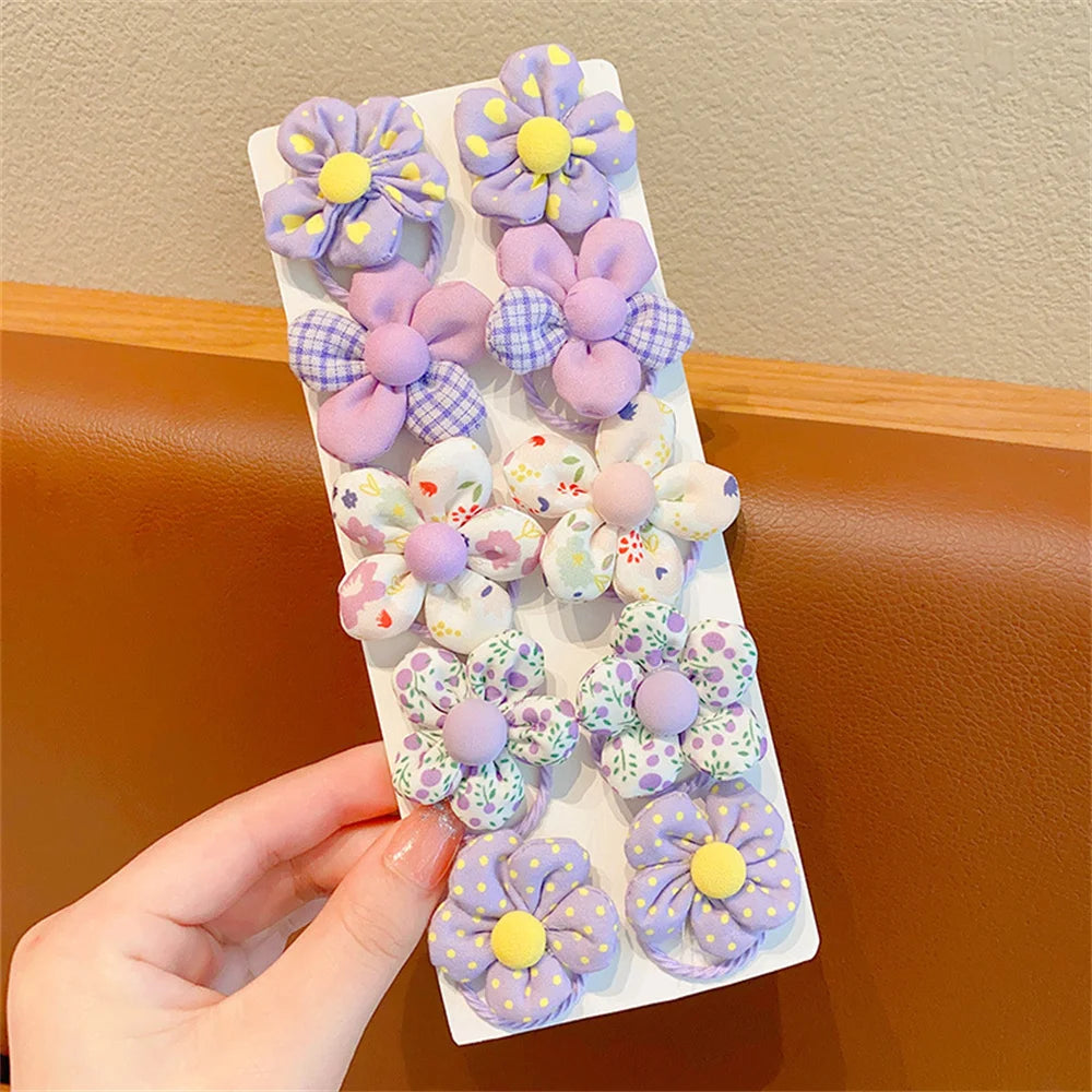 10pcs/Set Colorful Flower Hair Ties Elastics Ponytail Holders Rubber Band Baby Hair Accessories For Toddlers Kids Teens Girls