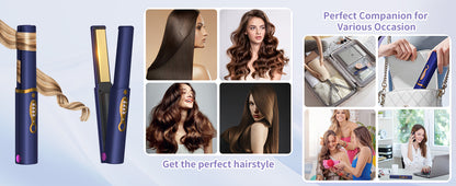 Cordless Hair Straightener Safety Lid Fast Heating Flat Iron Portable Straightener 2 in 1 for Hair Straightening and Curling